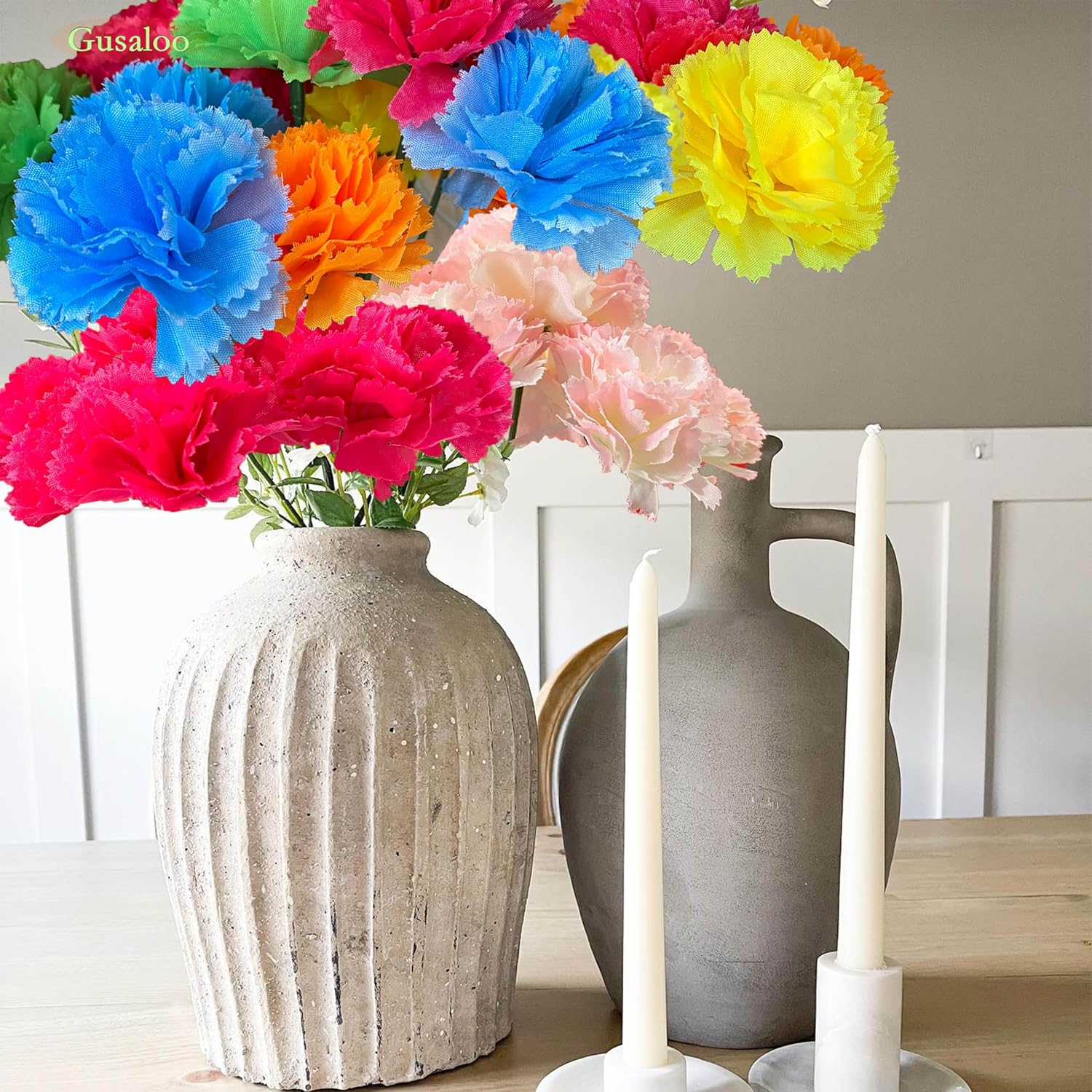 Marigold Flower Heads Bulk 50Pcs, Faux Mexican Marigold Artificial Flowers for Diwali Home Decor DIY Wreath Garland Craft Wedding Mexican Party Day of the Dead Decoration Halloween Decor(Green)