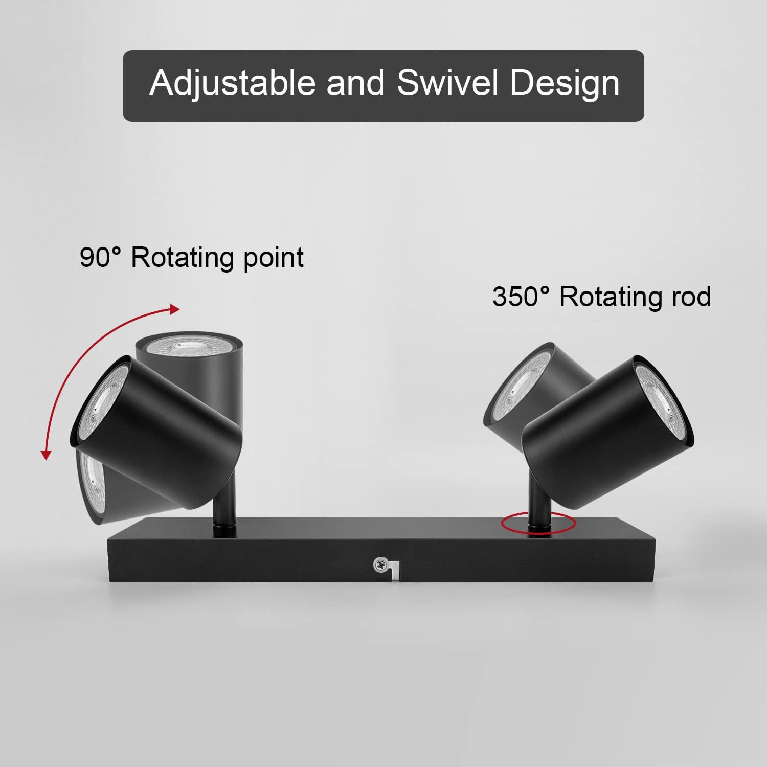 Dehobo Spotlight Rails and Rails, Double GU10 Modern Adjustable Ceiling Spotlights, Matt Black, without Bulbs, 2 Spotlights for Kitchen, Bedroom, Living Room, Hallway, Dining Room image number 6