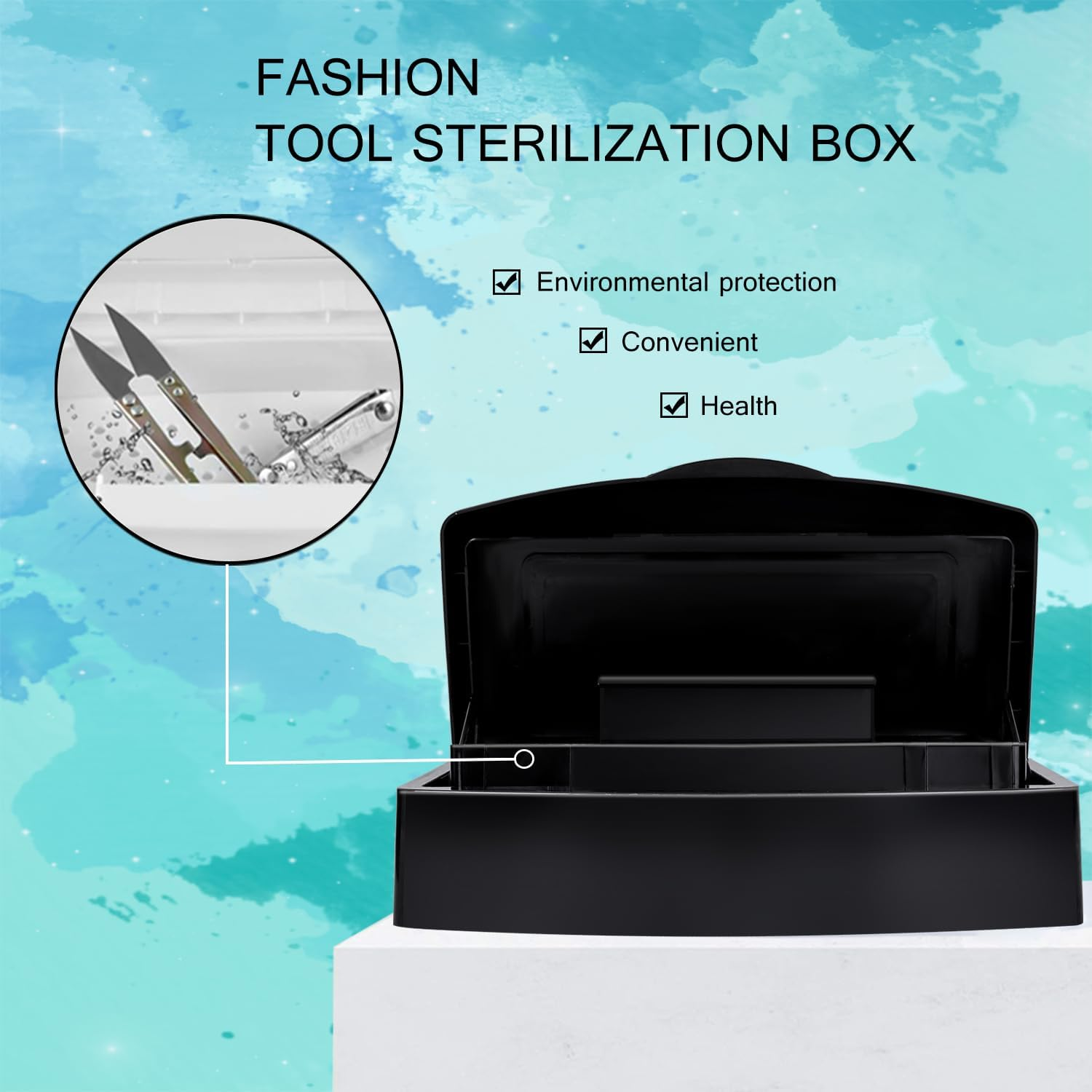 Nail Tool Sterilizer Box,Plastic Sterilizing Tray,The Disinfection Box for Nail Art Tools Is Applicable to Nail Art Tools, Tweezers, Hair Salons, Spas and Manicure Equipment-Black - Black image number 3