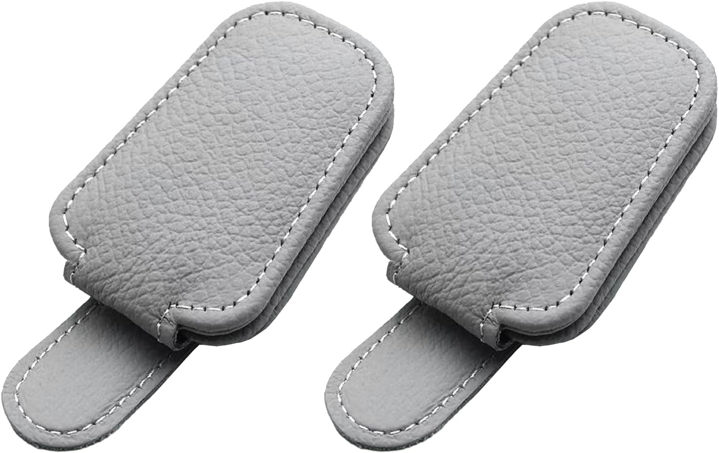 2-Pack Sunglass Holder for Car Sun Visor, Genuine Leather Car Sunglass Holder, Magnetic Glasses Clip for Cars SUV, Car Accessories, Glasses Storage (Grey)