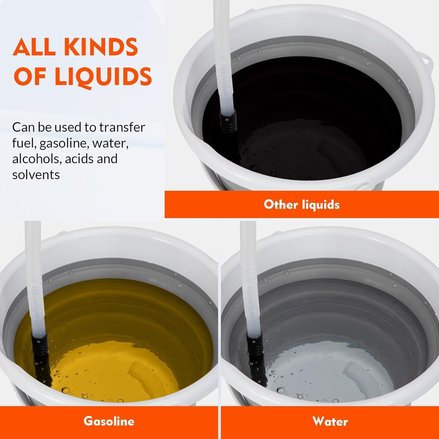 Portable Battery Operated Electric Siphon for Gas, Fuel, Diesel, Water 2.6 GPM Flow Oil Extractor - Easy to Use Hand Fuel, Multi-Use Siphon (Orange) image number 3