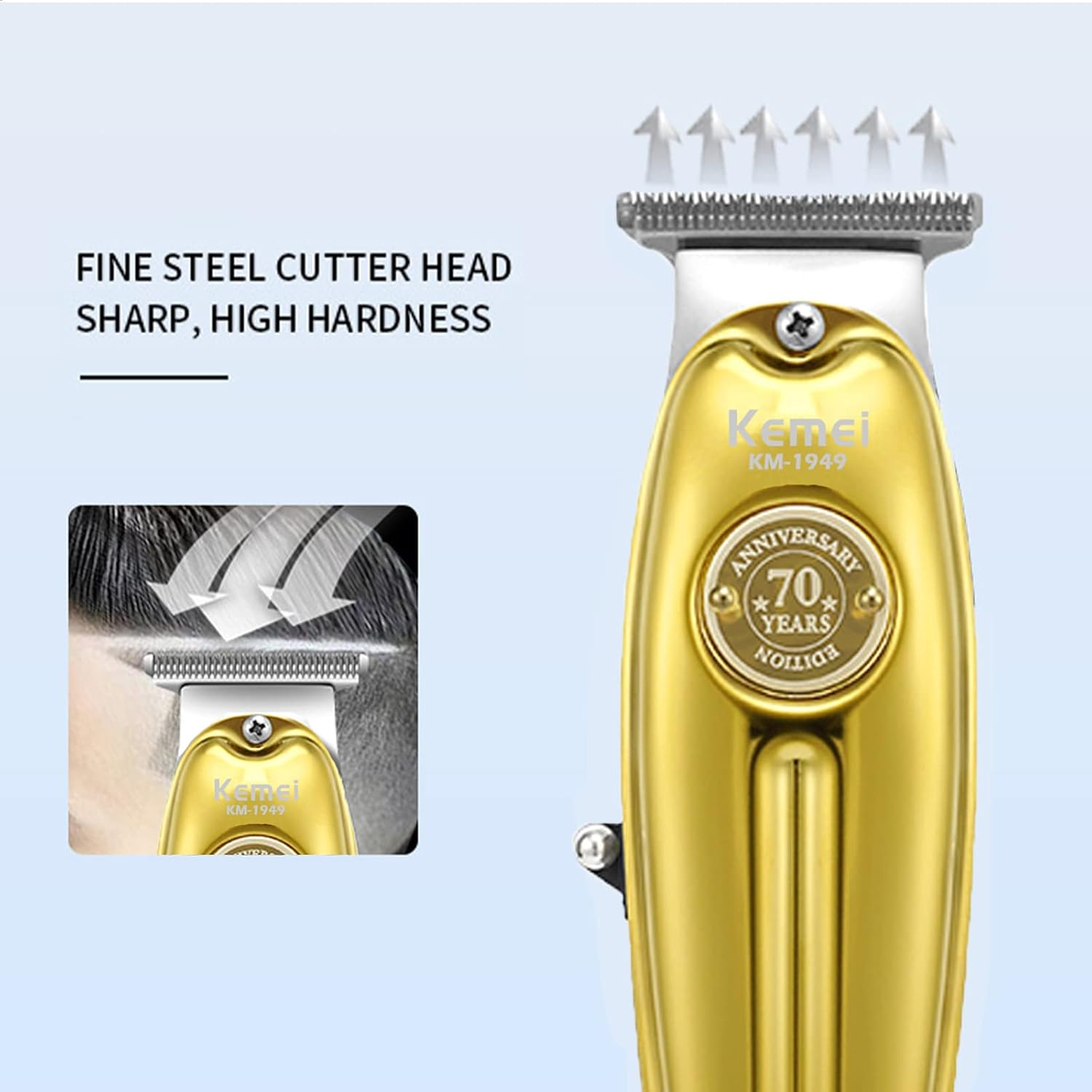 KEMEI 1949 Trimmer Professional Hair Clippers for Men Zero Gap Electric Cordless Beard/Hair Trimmer Rechargeable T-Blade Haircut Machine for Stylists and Barbers Grooming Kit, Gold image number 3