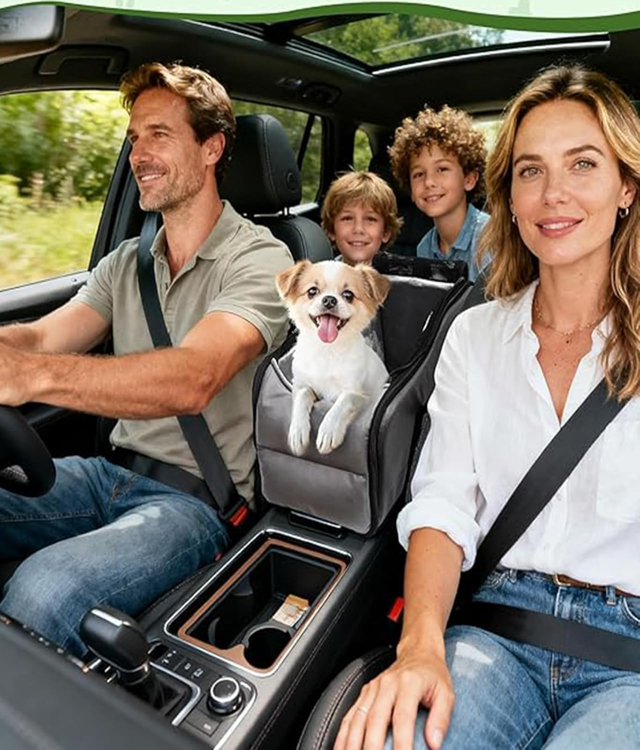 Console Dog Car Seat for Small Dogs & Cats - Pet Booster Seat with Safety Belt, Soft Cushions & Detachable Support, Portable Center Console Pet Car Carrier image number 3