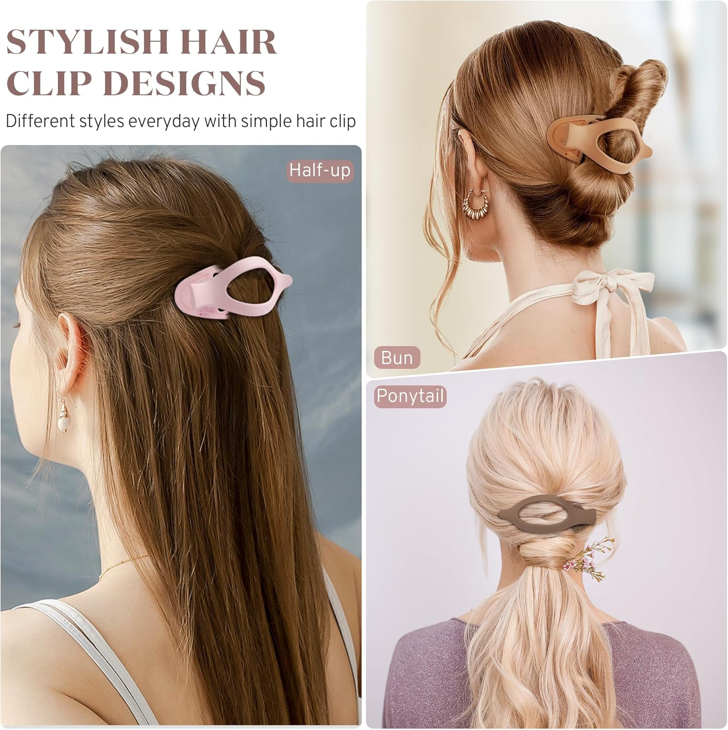 Flat Hair Clips for Women, 8 Pack French Concord Claw Clips for Medium Curly Hair, Strong Hold No Slip Grip Hair Claw Clips,Mother'S Day Gifts, Neutral Colors D - Neutral image number 6