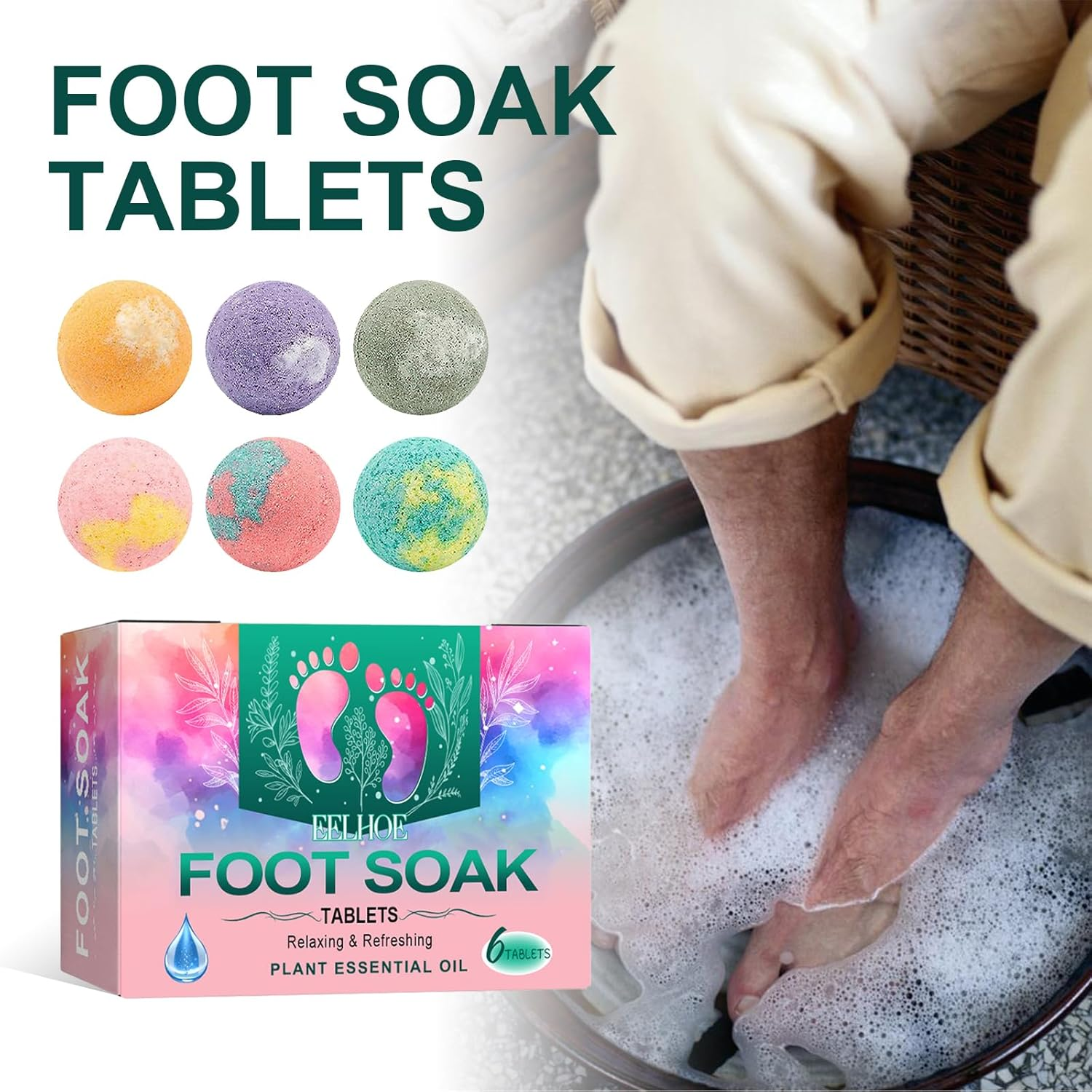 Foot Soak Tablets for Tired Feet Relaxation with Sea Salt and Plant Essential Oils Moisturizing Softening Care for Home Spa Bath image number 4