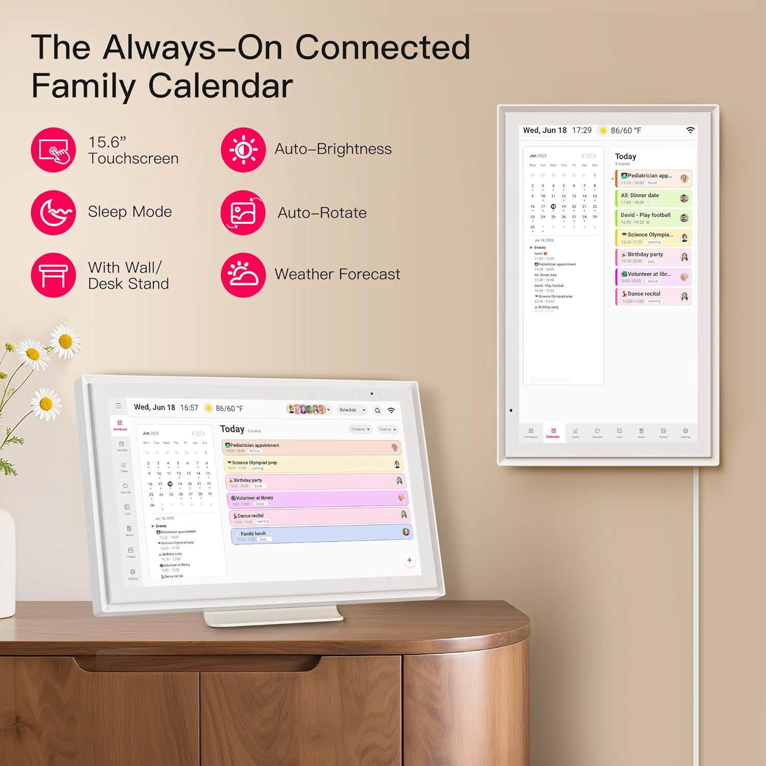 BIGASUO 15.6" Digital Calendar, Smart Touchscreen Interactive Display, Electronic Organizer for Monthly, Weekly & Daily Agenda, Chore Chart, Meal Planner, to Do List, Family Schedules, Picture Frame image number 6