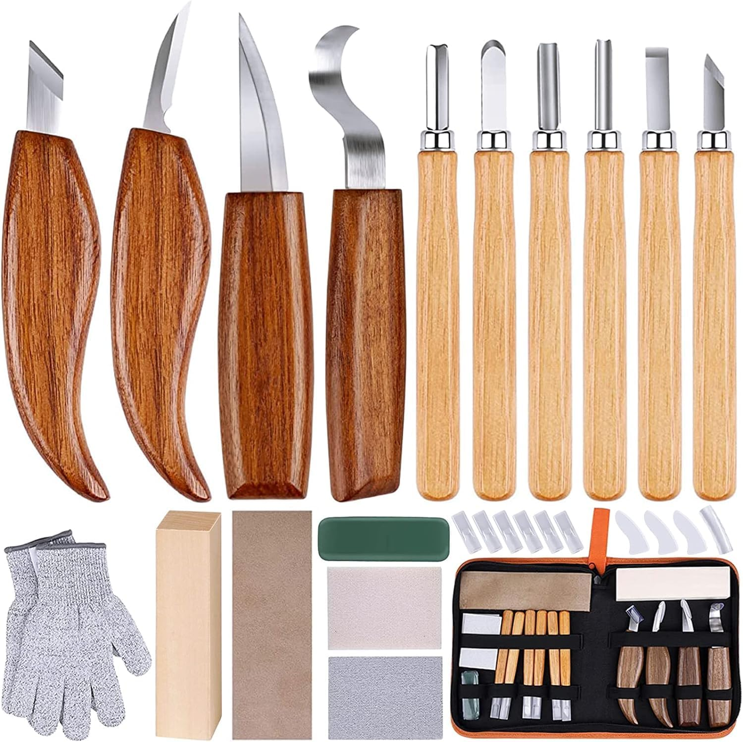 26-In-1 Wood Carving Kit with Wood Whittling Kit with Basswood Wood Blocks Gifts Set for Adults and Kids Beginners, Carving Knife Sharpener for Spoon, Bowl, Kuksa Cup (Carving Knife Kits) image number 3