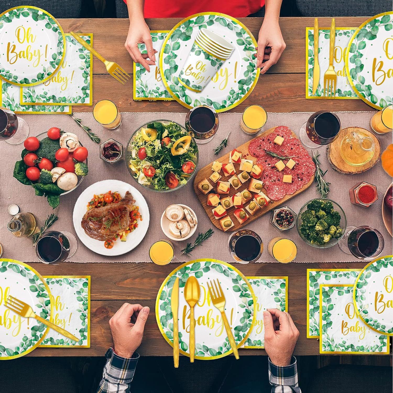 177 PCS Sage Greenery Baby Shower Party Supplies Gender Neutral Baby Shower Decorations OH Baby Banner Paper Plates Napkins Cup Cutlery Tablecloth for Girl Boy Sage Green Baby Shower Decorations image number 6