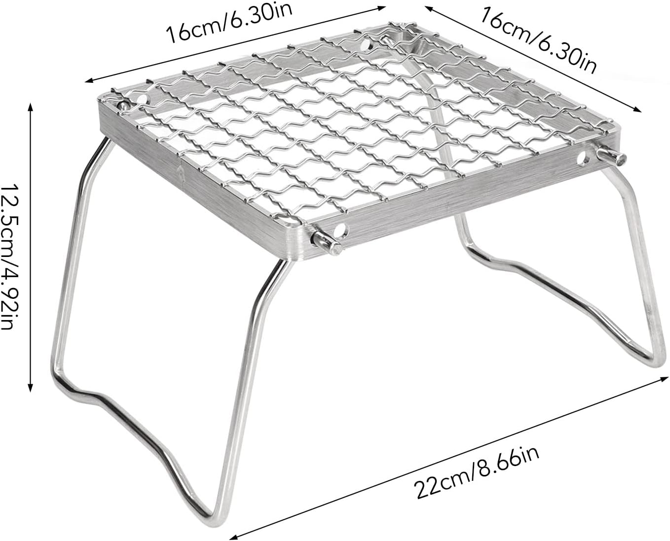 Folding BBQ Grill Rack, Stainless Steel Mini Barbecue Campfire Grill Stove Stand Rack Portable Camping Pot Stand Grid Design with Storage Bag for Outdoor Picnic image number 2