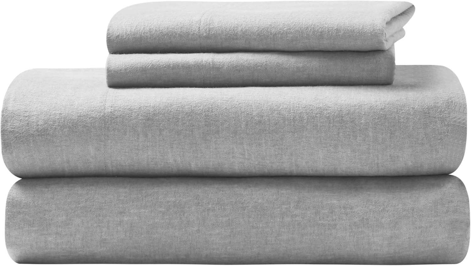 Superior Melange Flannel Cotton Sheet Set, Ultra-Soft Textured Sheets, Modern, Farmhouse Bedding, Basics, Includes; Flat Sheet, Elastic Deep Pocket Fitted Sheet, Pillowcases, Full, Grey image number 4
