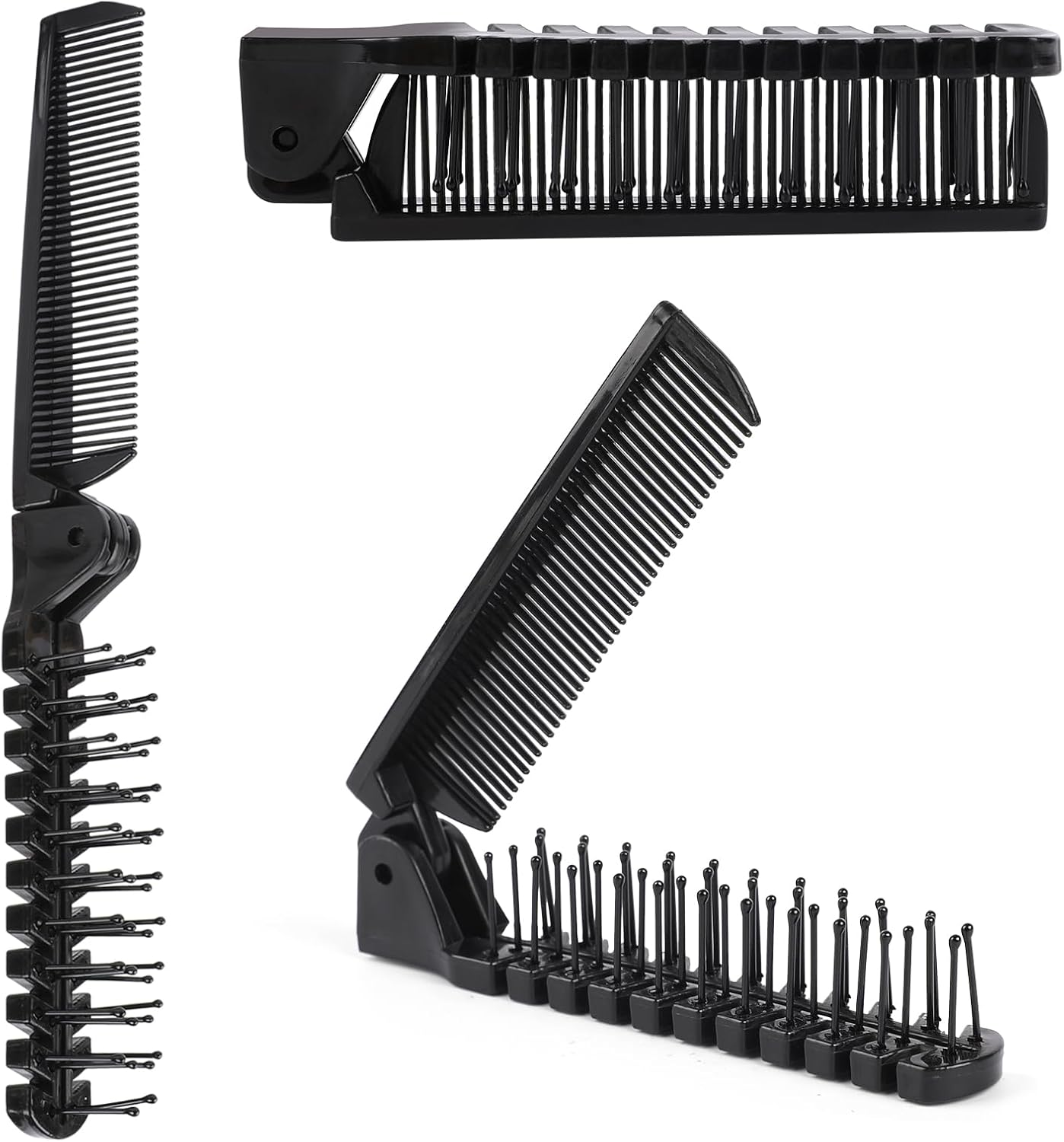 3PCS Folding Hair Brush and Comb, Portable Travel Comb Small Travel Size Brush Double Headed Anti-Static Hairdressing Plastic Tools for Men and Women, Thick and Thin Hair Black image number 1