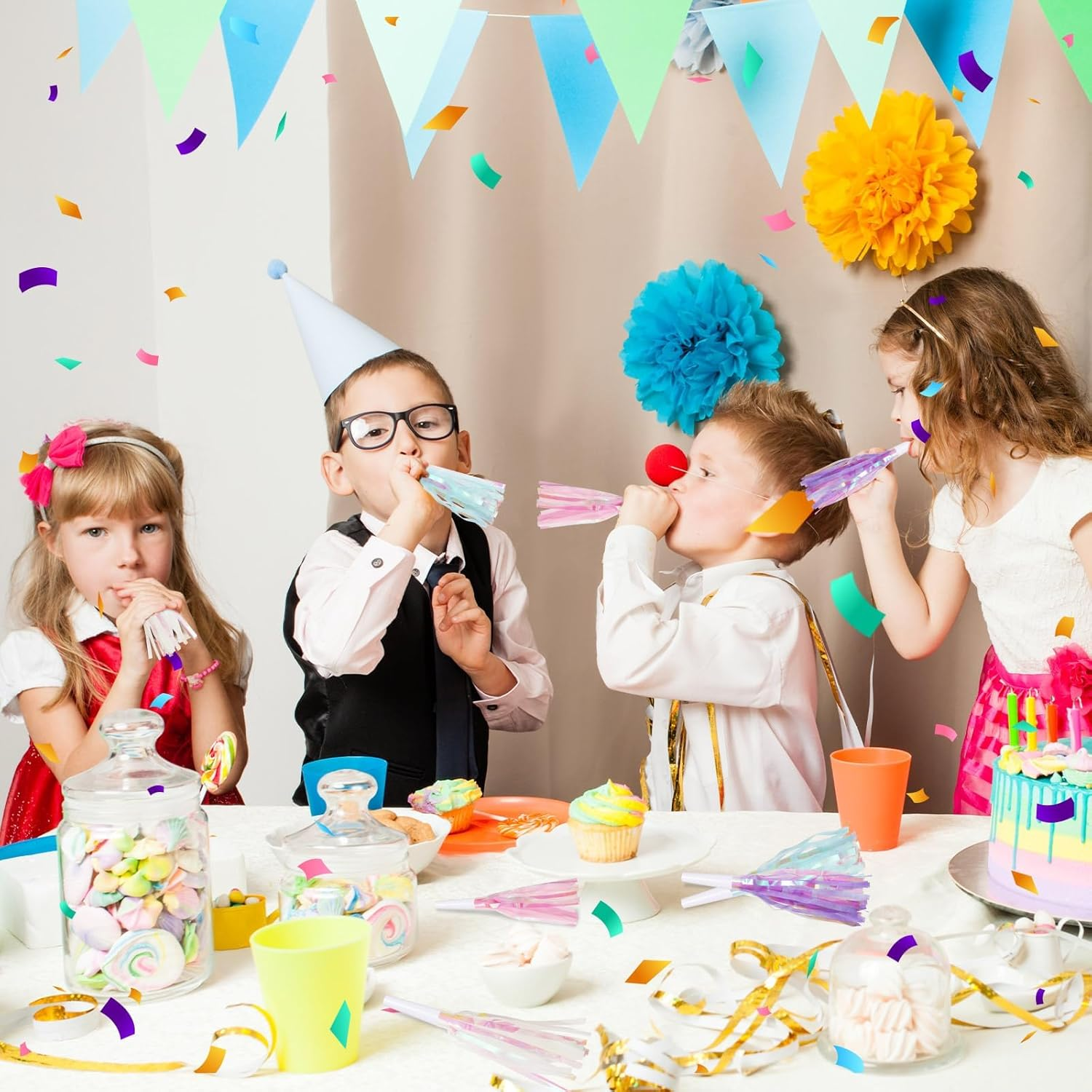 24-Pack Party Blowers, Glittery Metallic Fringe Noisemakers for Birthday, Graduation, Sports Events, and Celebration Favors