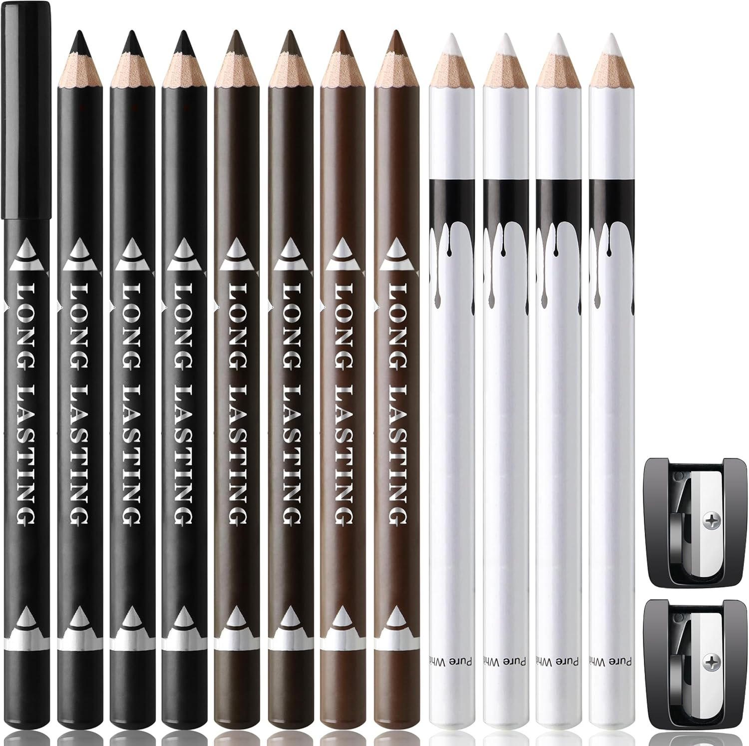 Noerrors Hairdresser Pencil Set for Beard Shaping Guide Pen 12 Pieces Magic Hairline Pencils with Sharpener Hairdressing Chalk White Black Dark Brown Light Brown for Men Makeup image number 2