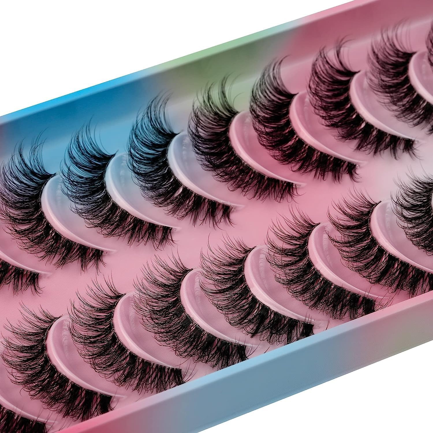 Clear Band False Eyelashes 10 Pairs 3D Natural Look Cat Eye Short Supernatural Cross Soft Reusable Lashes (AWH167) image number 4