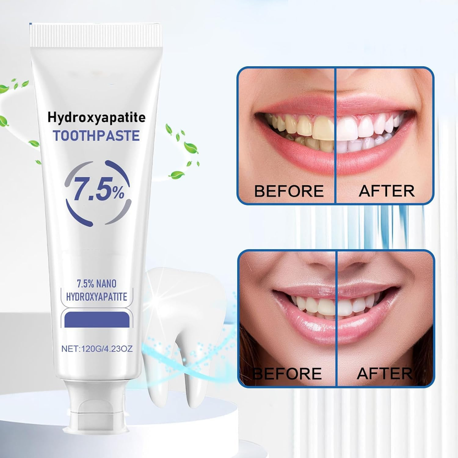 7.5% Hydroxyapatite Toothpaste, Hydroxyapatite Toothpaste Whitening, Nano Toothpastes, Whitening Tooth Repairs Gentle Freshed Breath Daily Used for Oral Health (3PCS) image number 5