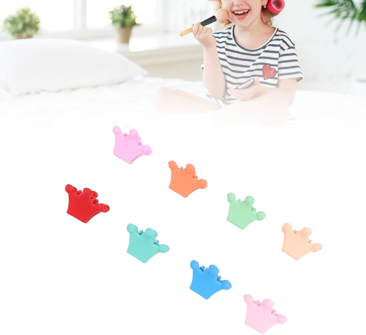 100Pcs Crown Shaped Small Hair Claw Clips, Colorful Kawaii Resin Mini Hairpins, Non-Slip Cute Hair Clamps for Fine Hair for Fine Hair, Toddlers, Women, Little Girls, Baby image number 2
