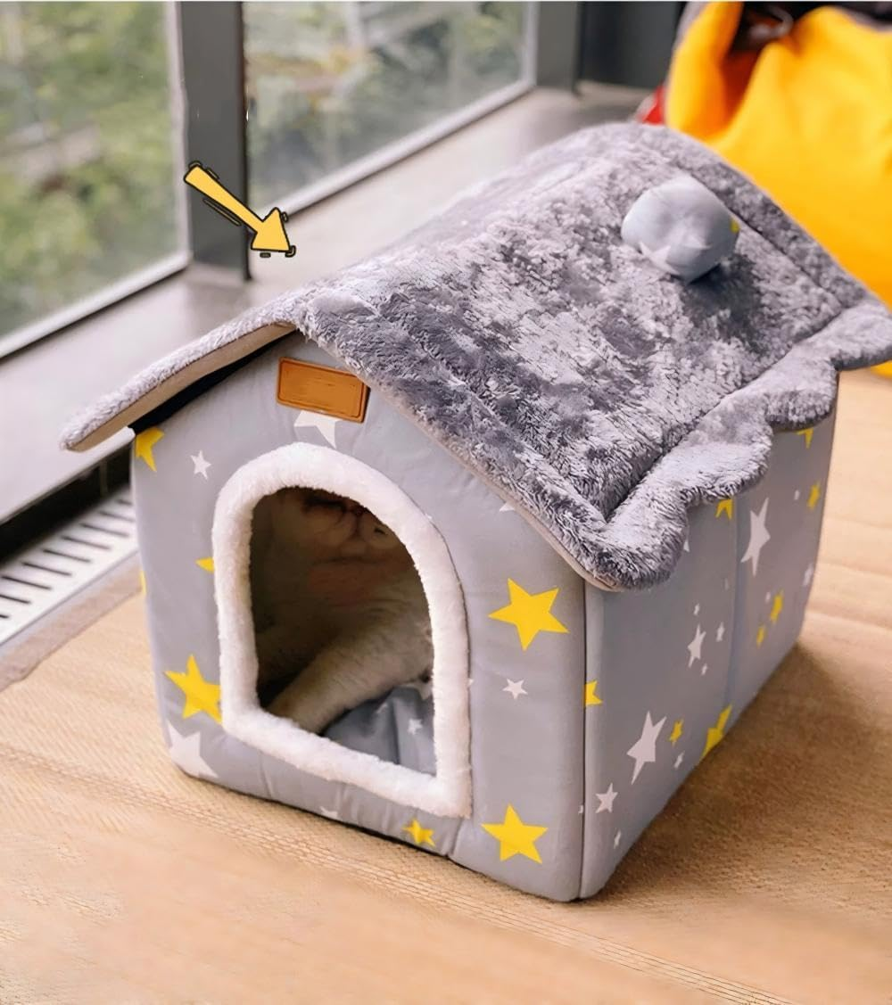 Scnbom Dog House Indoor Puppy Cave Cat Nest Kennel Pet Bed Portable Memory Sponge Foldable Houses with Cushion (Grey, S:Size Fits 3.5Kg/8Lbs (Pets)) image number 4