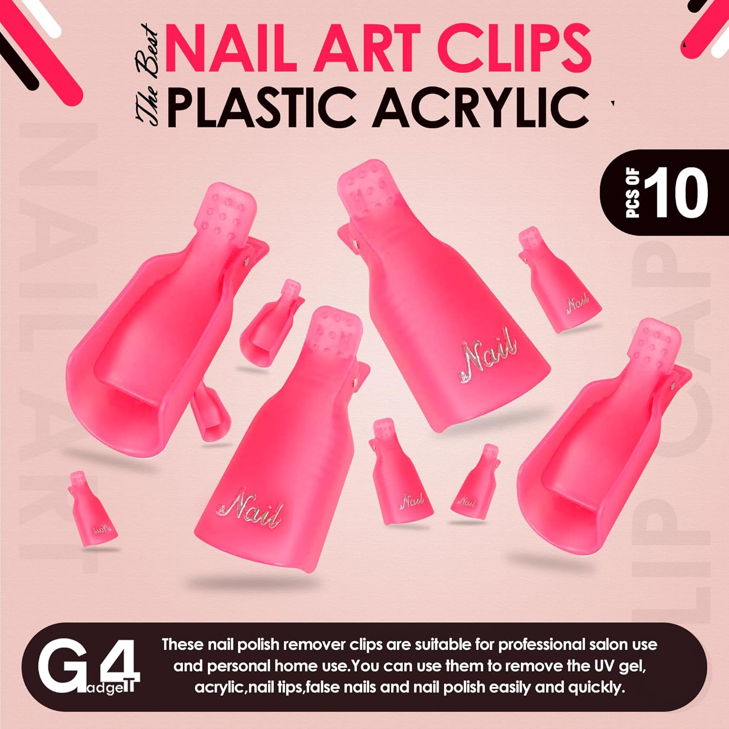 G4GADGET 10 PCS Nail Polish Remover Clips &ndash; Soak off Gel, Acrylic & UV Nail Polish Removal, Reusable & Anti-Slip Rose Red Clips for Fingers & Toenails