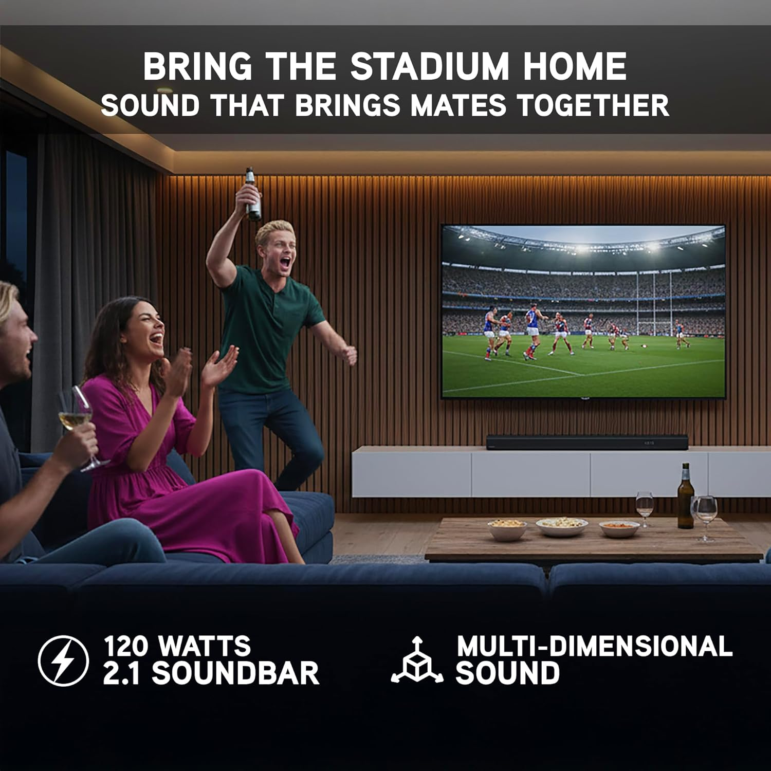 Blueant XT120 Soundbar with Internal Subwoofer, 120W Dolby Digital Surround Sound, HDMI ARC, Optical & Bluetooth, Sleek Under-Tv Home Theatre Audio System with EQ Modes image number 3