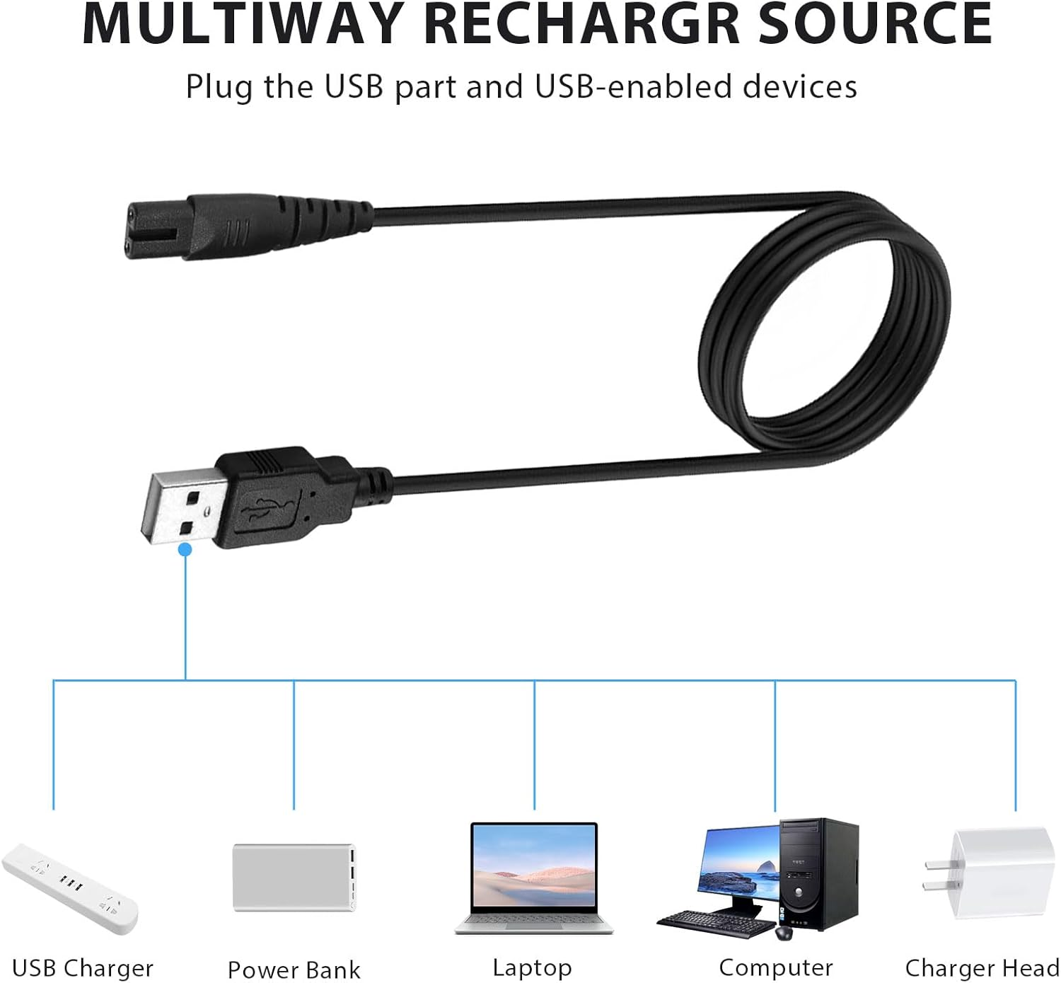 USB Charger Cable for Skull Pitbull Charger, Palm, Butterfly Kiss and Beast Clipper PRO Shaver, Charger Adapter Cable Cord for Skull Pitbull Gold PRO Pitbull Platinum PRO image number 4