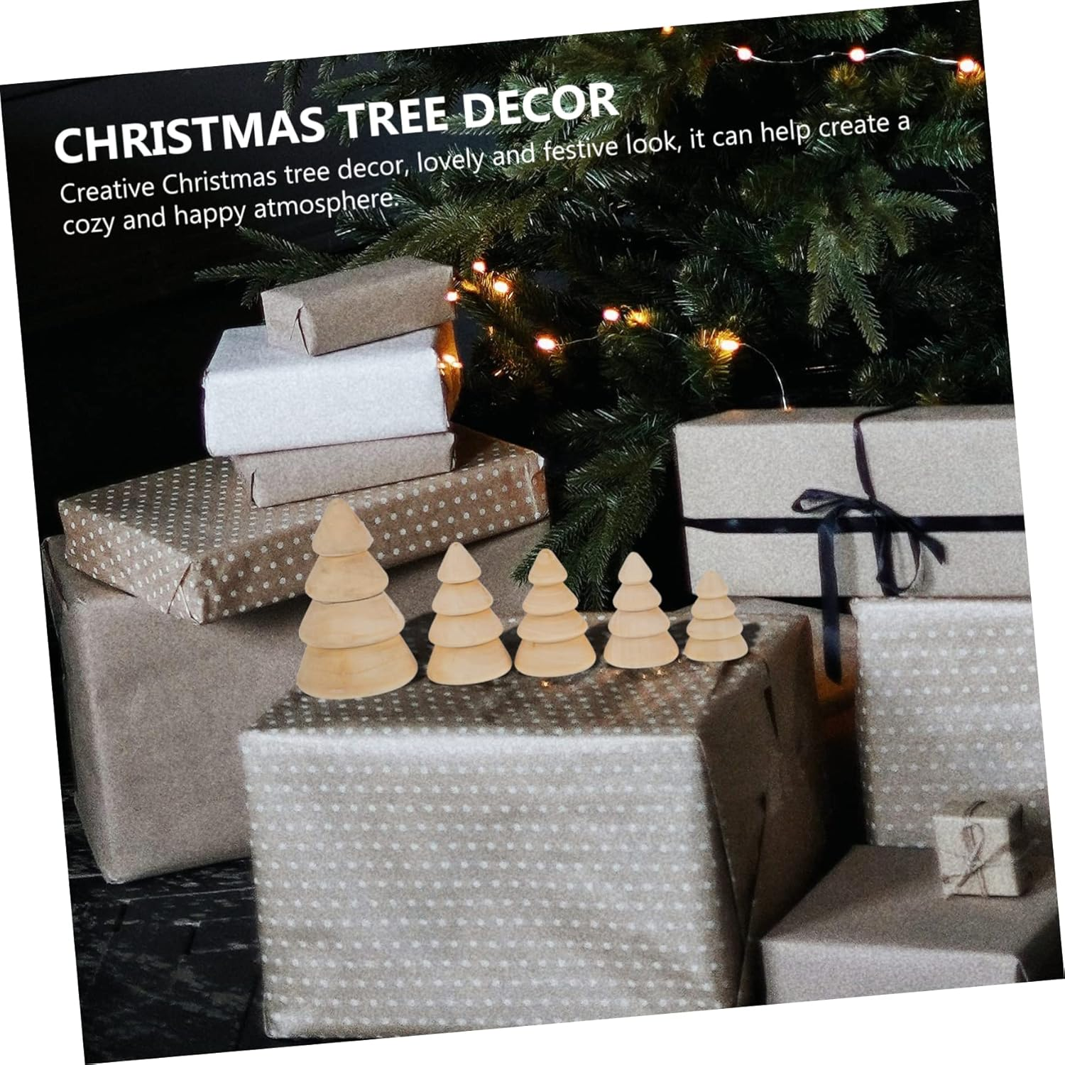 Wooden DIY Christmas Tree Decor Set 5Pcs Large Natural Xmas Tree Ornaments Festival Desktop Decoration for Holiday Home Display image number 6