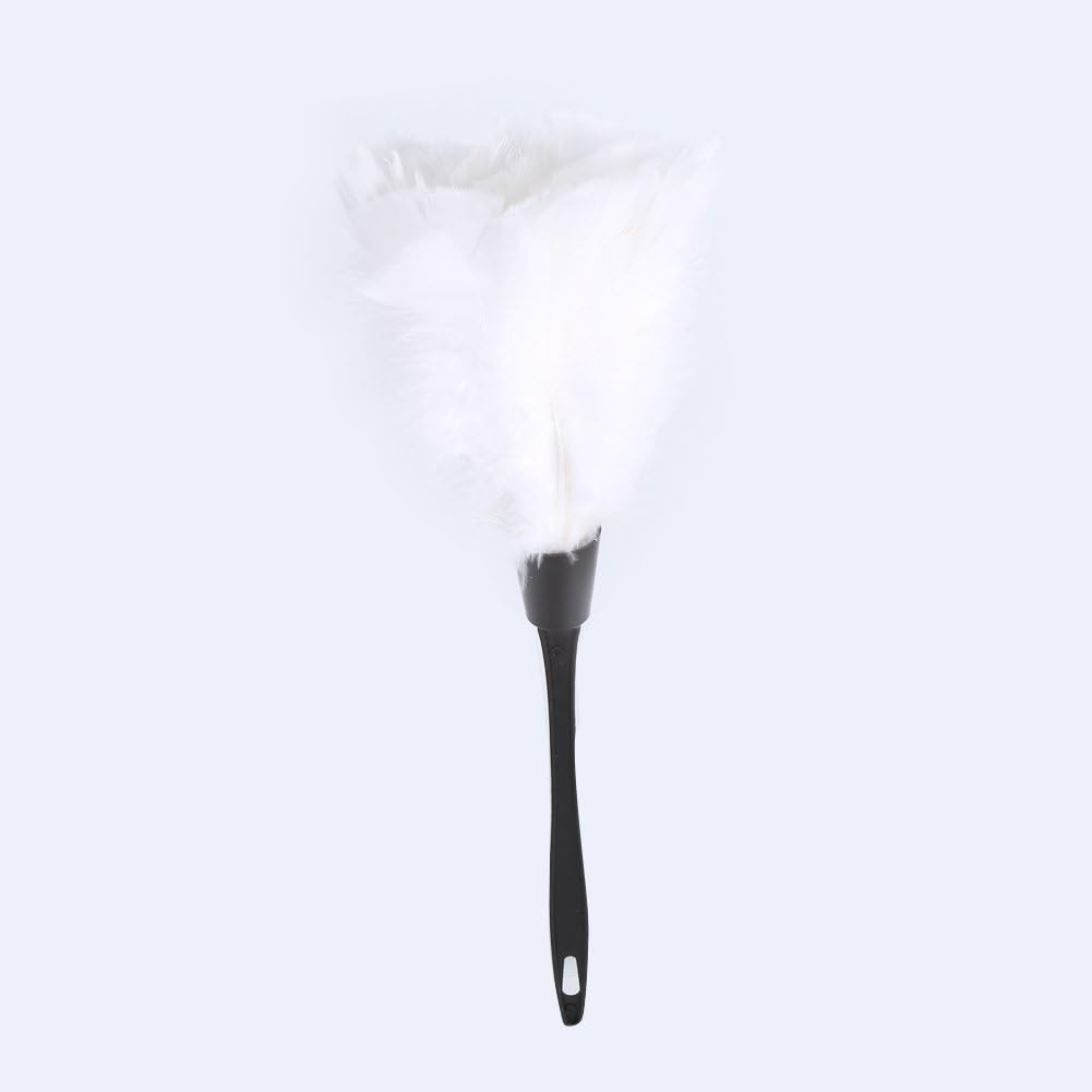 Uadme Duster with Turkey Feathers, White, Soft Turkey Feather Dust Brush with Black Handle, Cleaning Tools for Home Furniture and Cars
