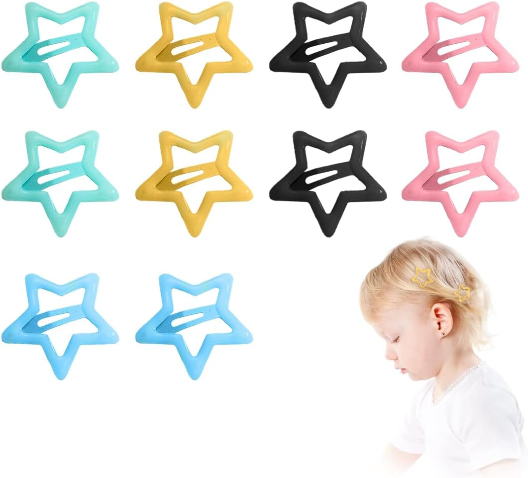 BIRLOZA Pack of 10 Star Hair Clips, Mini Hair Clips, Colourful Star Hair Clip, Hair Accessories, Pentagram, Metal Snap Headpiece, for Children, Girls and Madame image number 4