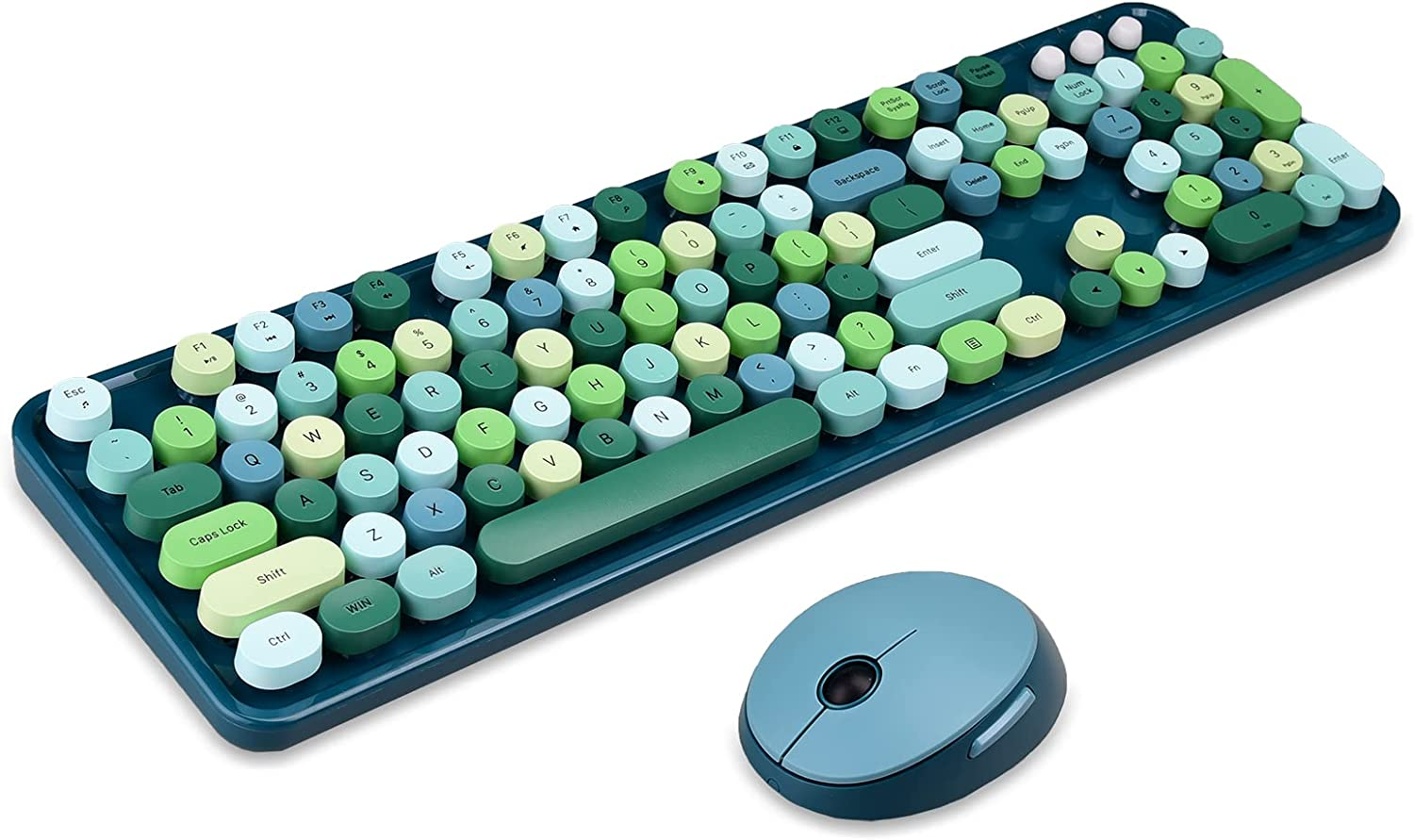 Youker Wireless Keyboard and Mouse Combo USB Wireless Retro Keyboard with round Keycaps 2.4Ghz Dropout-Free Connection Keyboard and Mice for Mac Windows 7/8/10/11 Laptop Desktop