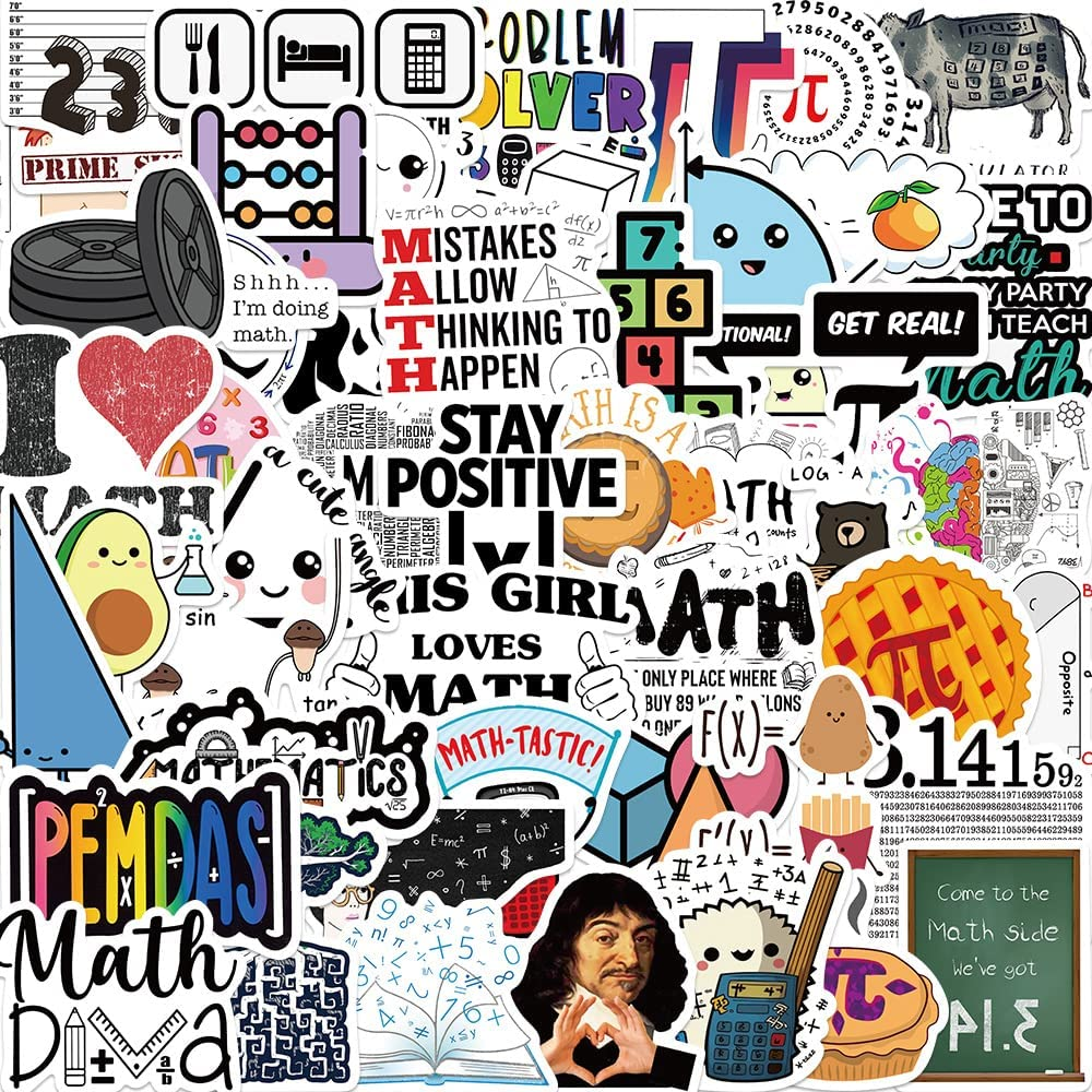 50 Packs Math Stickers Water Bottles Laptop Phone Computer Guitar Skateboard Hydroflasks Science Vinyl Sticker Waterproof Aesthetic Trendy Decals for Kids Teens Girls Adults image number 1