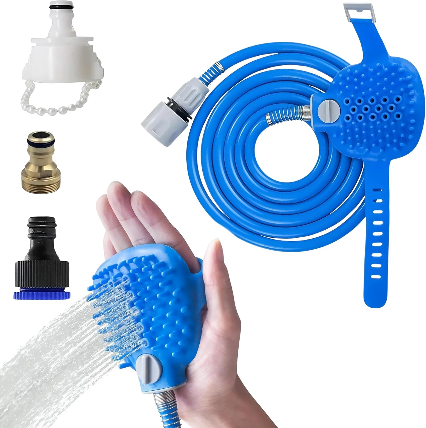 EZONEDEAL Dog Bath Brush Pro - Sprayer and Scrubber Tool in One - Indoor/Outdoor Dog Bath Supplies - Pet Grooming for Dogs with Long and Short Hair - Dog Washing Brush Hose and Dog Shower Attachment