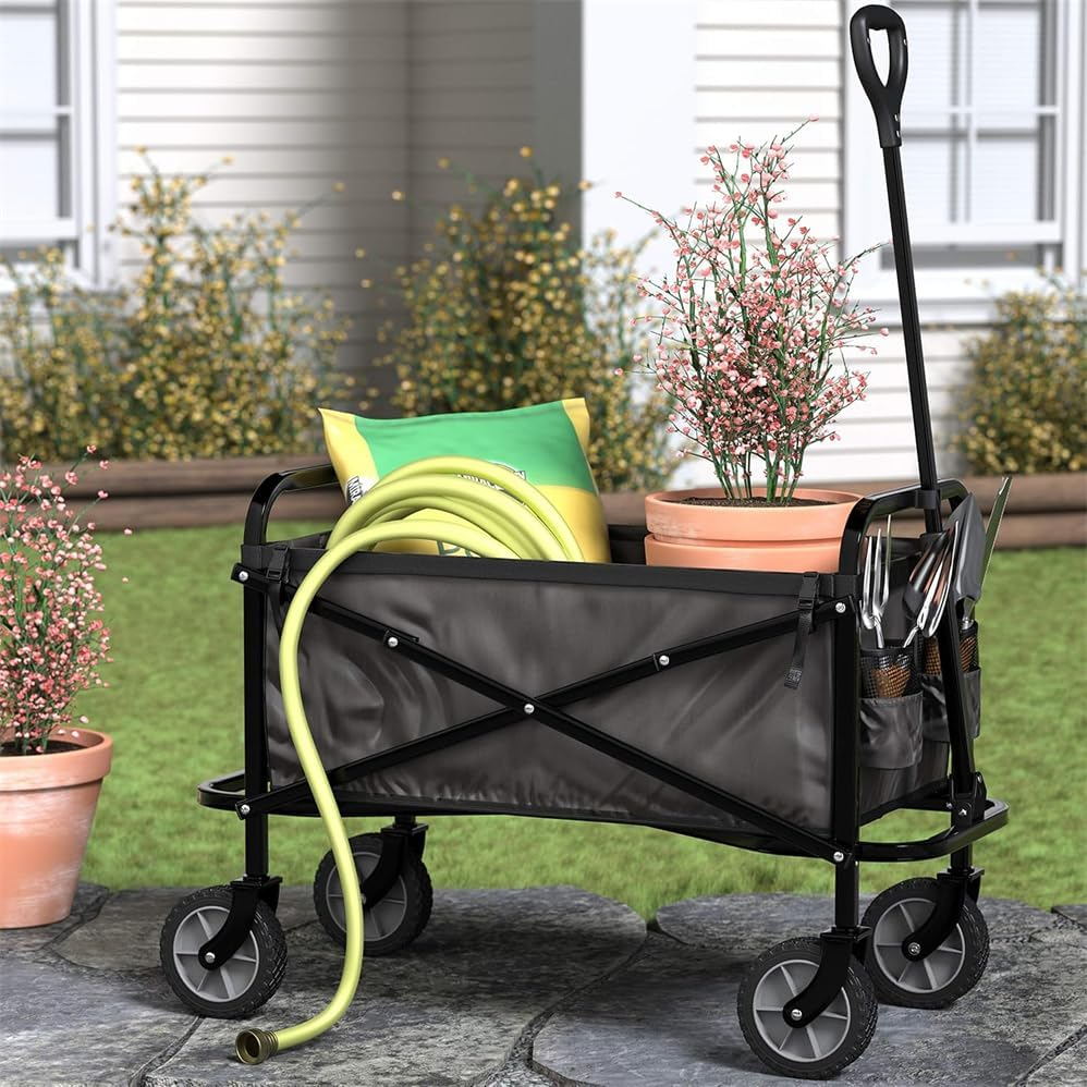 Collapsible Folding Wagon,Wagon Carts with Wheels Folding,Heavy Duty Foldable Utility Beach Wagon with Big Wheels,Utility Foldable Outdoor Garden Wagon Cart for Sports,Outdoor Portable Garden Cart image number 1