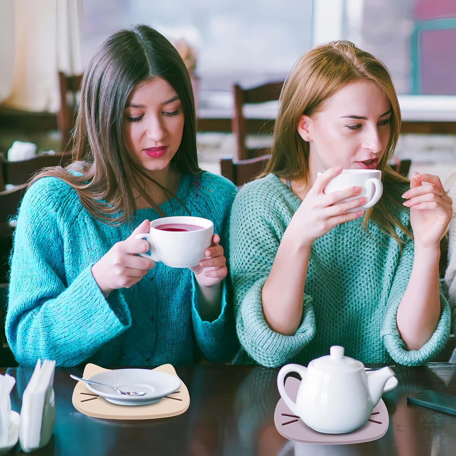 HOLADAWN 5Pcs Cat Silicone Drink Coaster Set, Non-Slip Heat-Resistant Drink Coasters for Coffee & Bar, Gifts for Cat Lovers image number 5