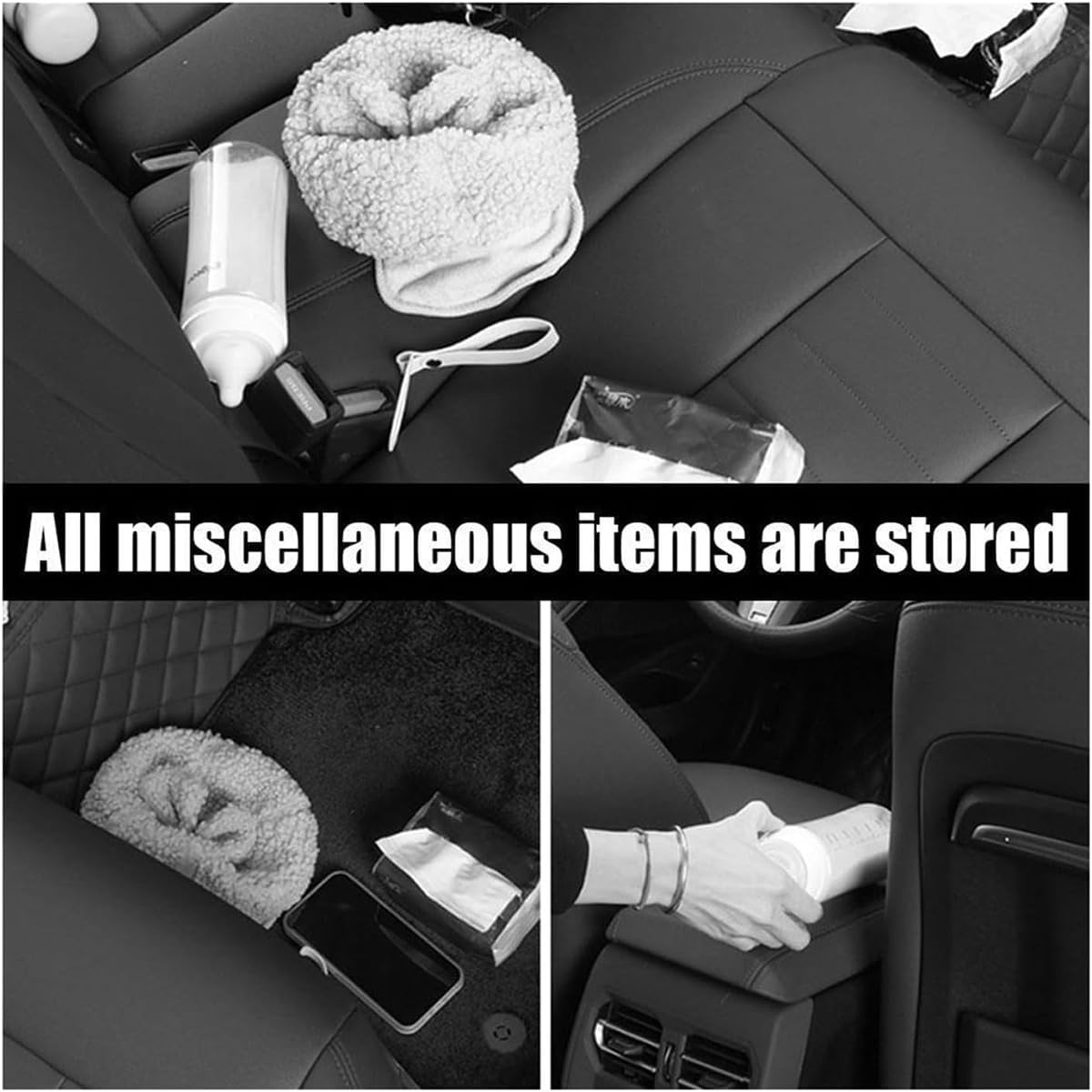 AIMALL Car Backseat Leather Storage Organizer Box with Cup Holder, Adjustable Hanging Seat Back Pocket for SUV Sedan Truck, 12.8X4.5X3.3In &ndash; Black/Beige/Brown image number 3