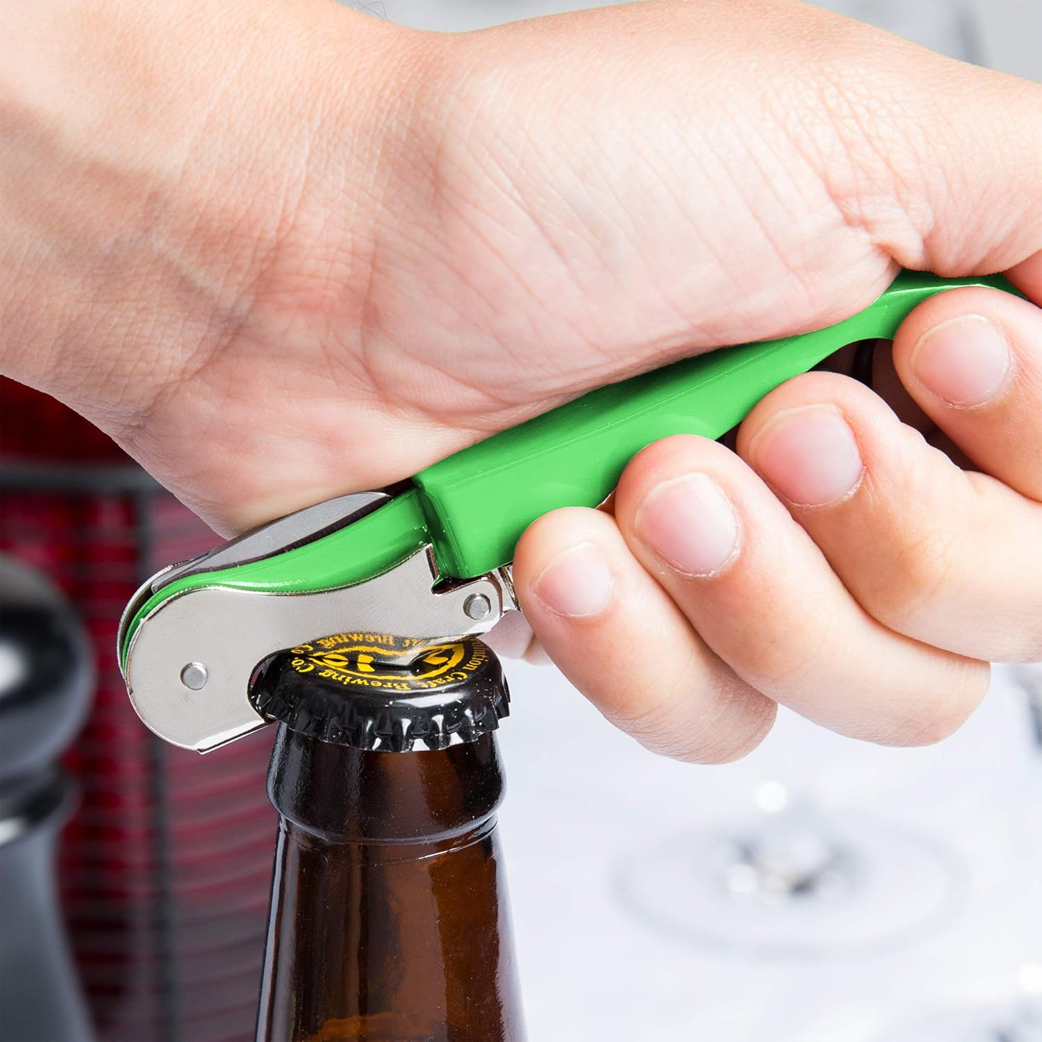Pulltap'S Double-Hinged Waiters Corkscrew, Wine Opener and Foil Cutter, Beer Bottle Opener, Lime Green image number 1
