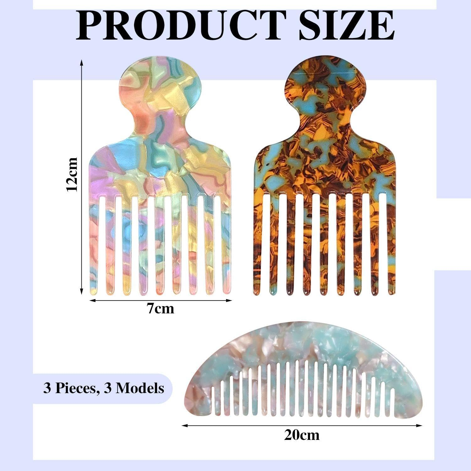 3 Fine Tooth Massage Hair Combs, Fashionable Marble Pattern Hair Combs, Hairstyle Finishing Tools, Hairdressing Supplies for Men and Women