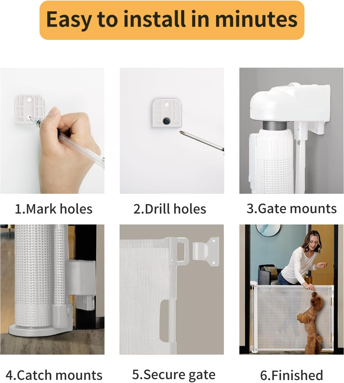 Dearlomum Retractable Baby Gate,Mesh Baby Gate or Mesh Dog Gate,33" Tall,Extends up to 71" Wide,Child Safety Gate for Doorways, Stairs, Hallways, Indoor/Outdoor,White image number 4