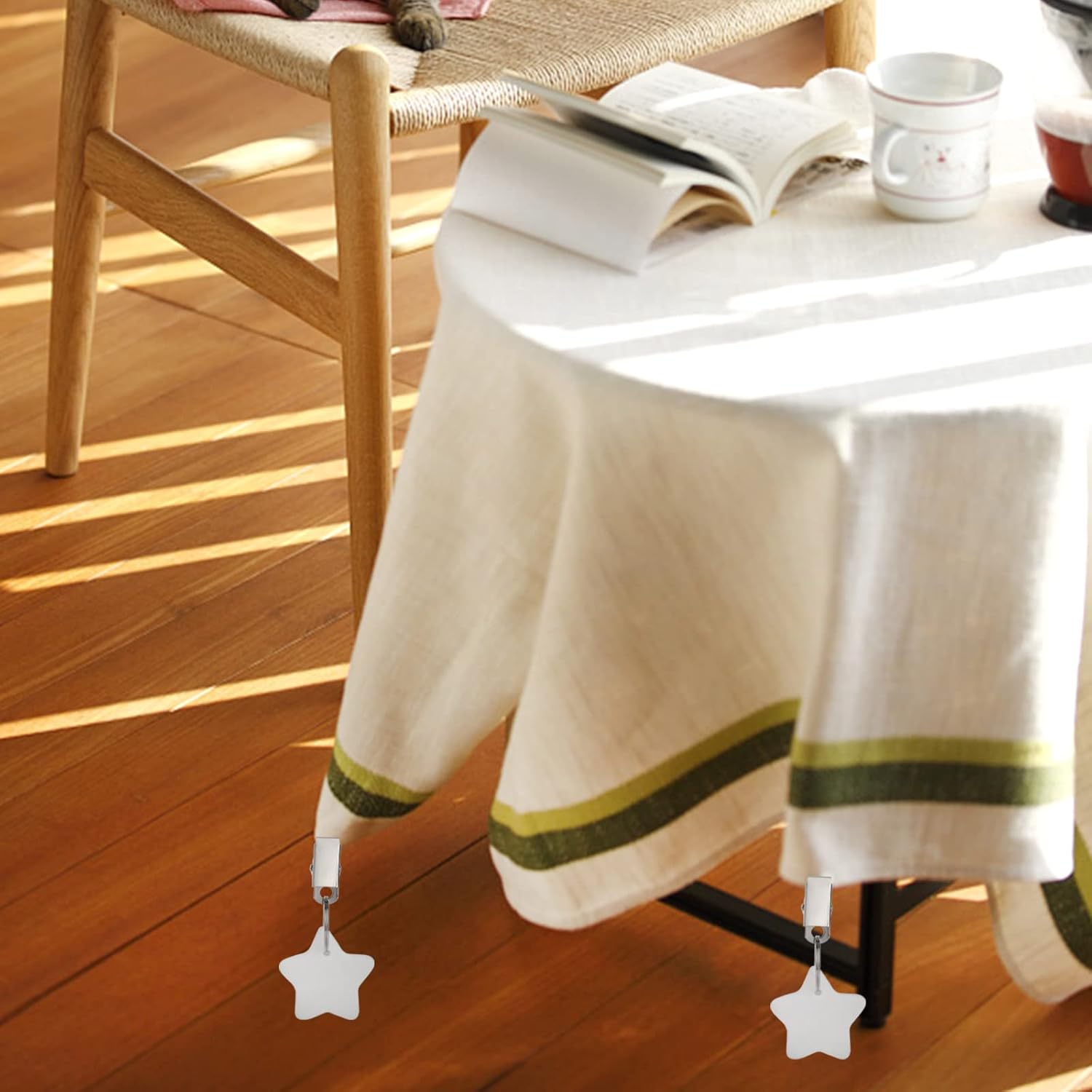 AVLA 10 Pack Tablecloth Weights, Table Cloth Pendant Stones with Metal Clips, Heavy Marble Tablecloth Hangers, Stainless Steel Table Covers Clamps for Decoration, Outdoor, Picnic, Family Dinner Party