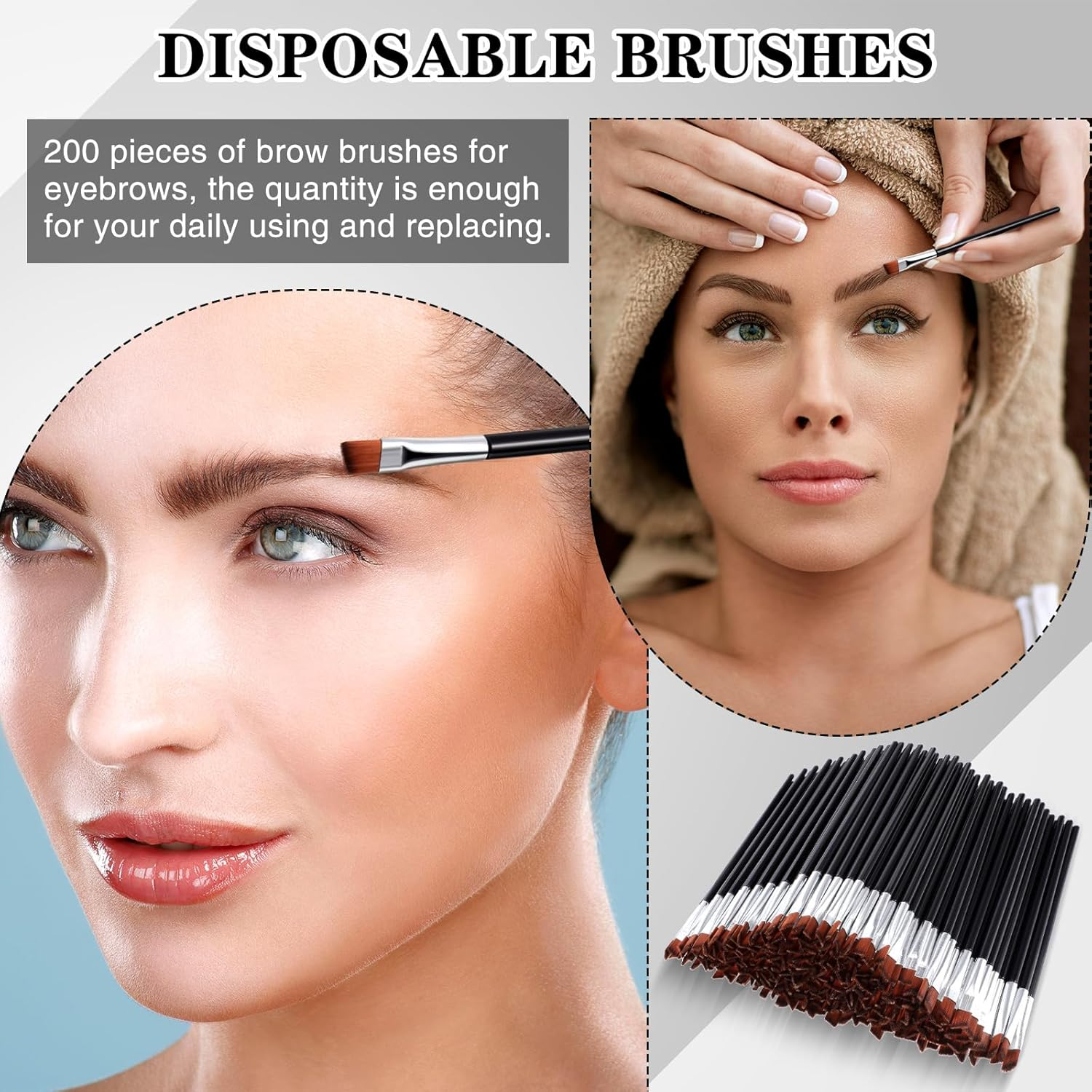 Gerrii 200 Pieces Disposable Angled Eyebrow Brushes Bulk Brow Tint Brushes Eye Makeup Brush Eyeliner Brush Tinting for Women Girls Salon Beauty Cosmetic Make up Tool Esthetician Supplies(Silver) image number 5