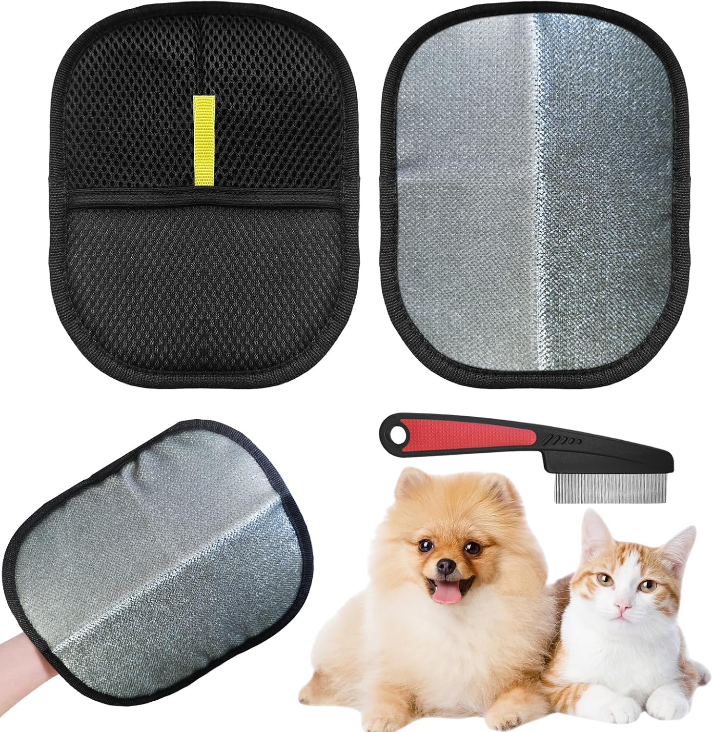 Leesenn Pet Hair Remover Glove, Pack of 2 Pet Hair Remover Gloves with Deshedding Comb, Fur Magnetic Glove, Dog Hair Removal, Reusable Grooming Gloves for Cats and Dogs image number 4