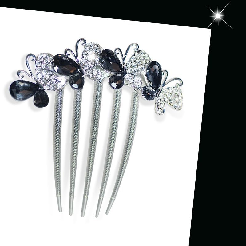 2 Pcs 5 Teeth Hair Side Combs Crystal Rhinestone Butterfly Twist Combs Decorative Hair Combs Rhinestone Hairpin Hair Accessories for Women image number 4