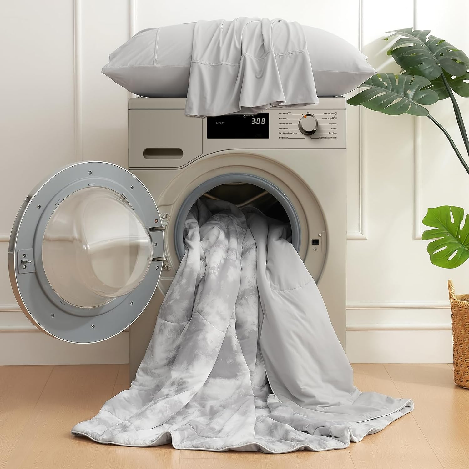 Cozy Bliss Cooling Comforter Queen Size, Cooling Blankets for Hot Sleepers and Night Sweats, Tie Dye Grey Summer Comforter for Queen Size Bed, Breathable Soft Lightweight Silk Smooth image number 5