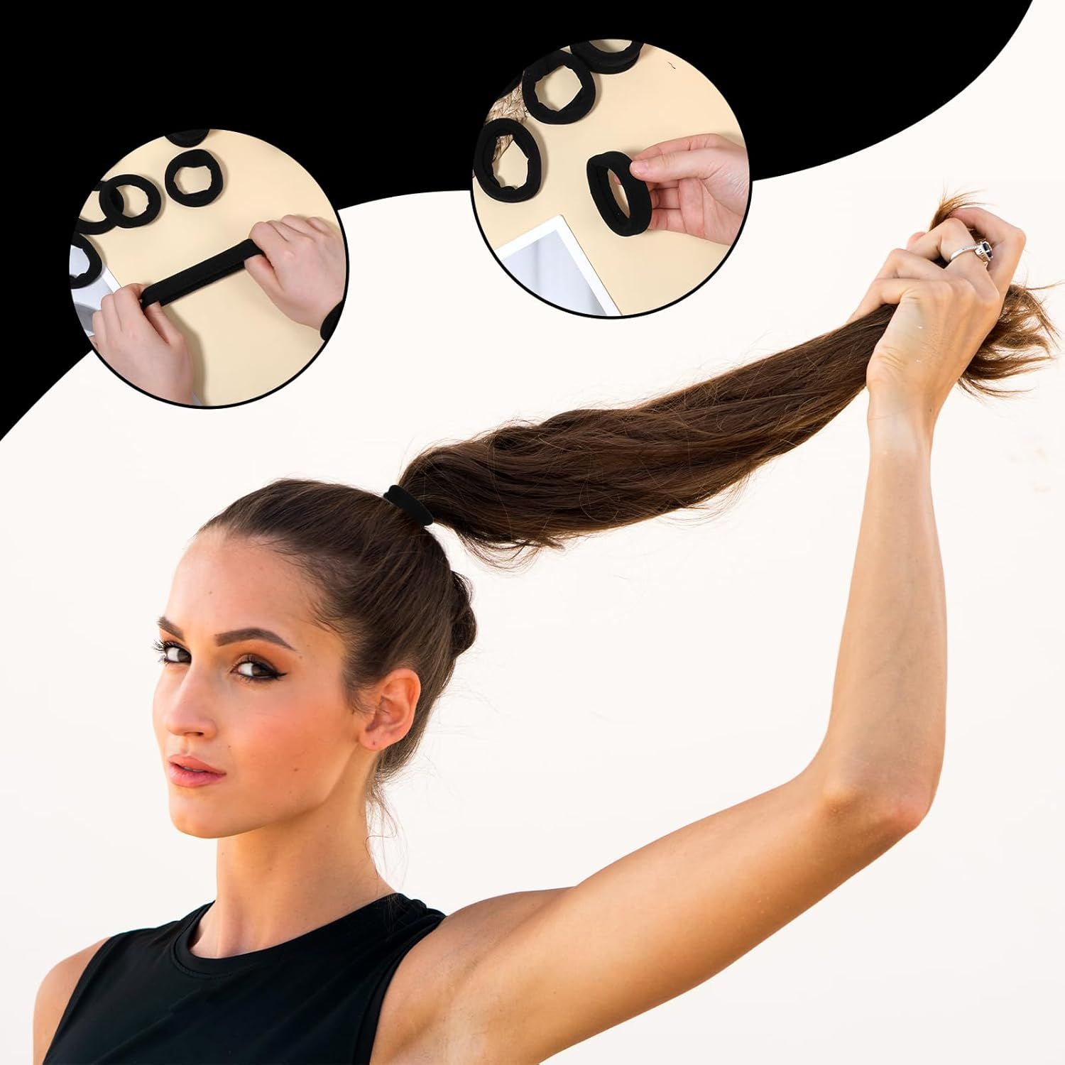 Pack of 10 Large Hair Bobbles Elastic Hair Bobbles Black Seamless Ponytail Band Rope Cotton Hair Scrunchie for Thick Heavy Curly Hair or Hair image number 5