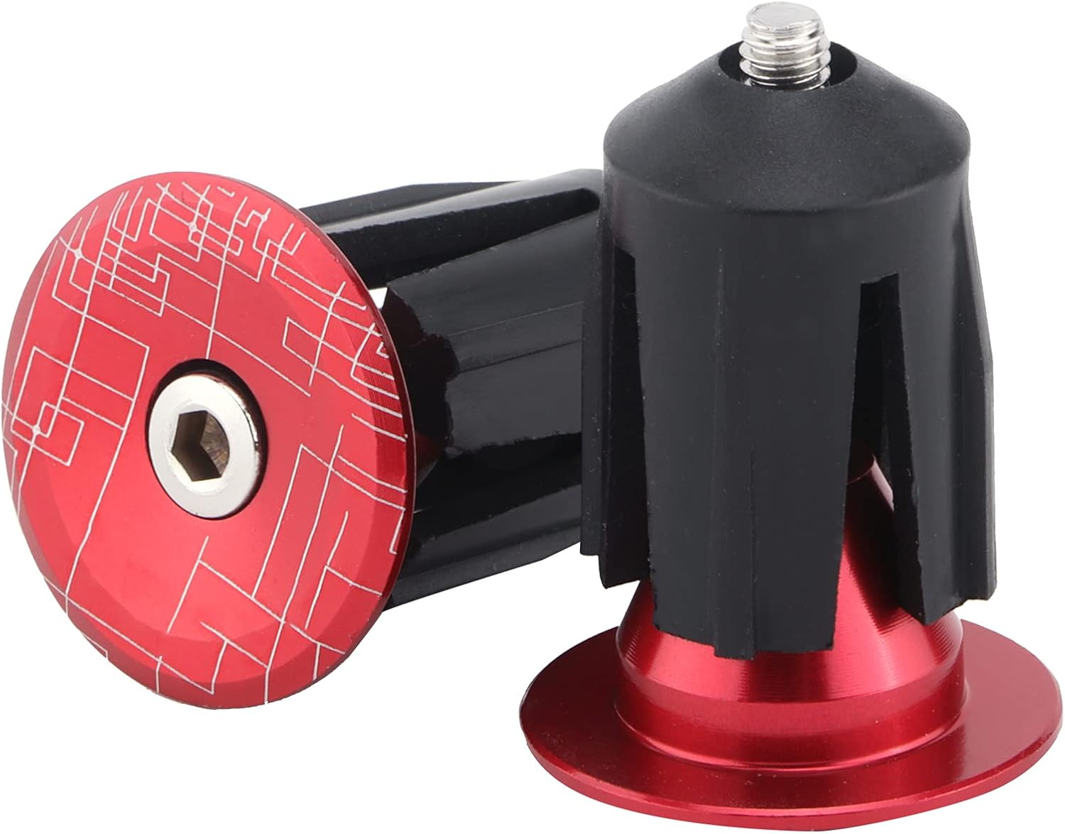 Phefop 2Pcs Bike Handlebar End Plugs Aluminum Alloy Expanding Locking Caps for Road Bike, High Abrasion Resistance Bar End Caps for Enhanced Cycling Experience (Red) image number 2