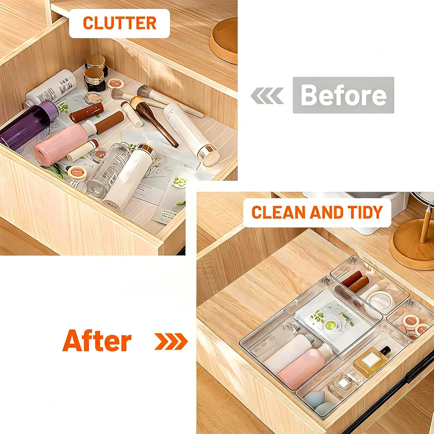 37Pcs Drawer Organisers Set, 4 Sizes Clear Plastic Drawer Organizer & Vanity Organiser for Makeup & Jewelry Storage, Kitchen Utensils & Gadgets, Desk Supplies, Bathroom & Bedroom Organisation image number 3