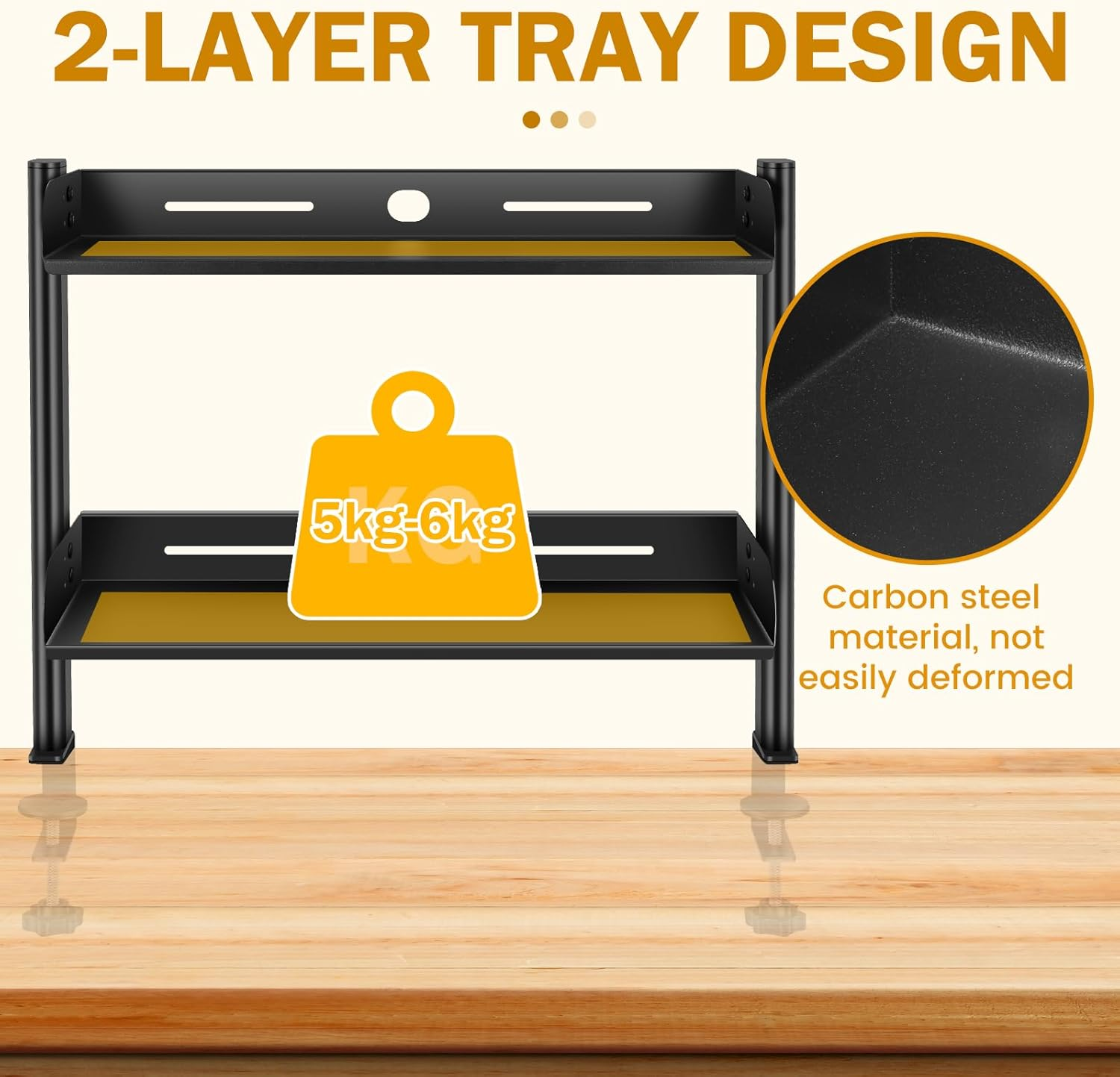 DJAPWPX Clamp on Desk Shelf, 2 Tiers Desktop Clamp Organizer, Easy to Install Table Mount Shelf, Space Saving Desktop Shelf for Office Sturdy Table Accessories image number 3