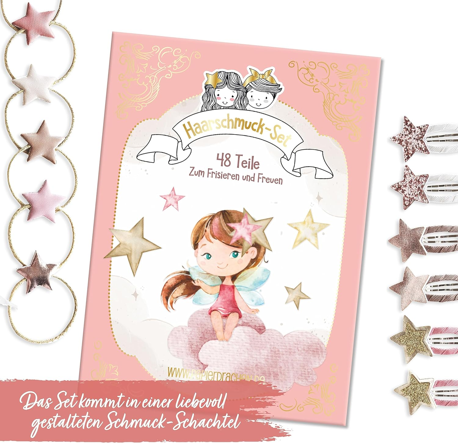 Papierdrachen Special 48 Hair Clips and Hair Bobbles in Many Colours - Durable and Robust - Children'S Hair Accessories with Glitter and Fabric Cover - Hair Accessories *Stars* - for Long and Fine Hair - Ice image number 4