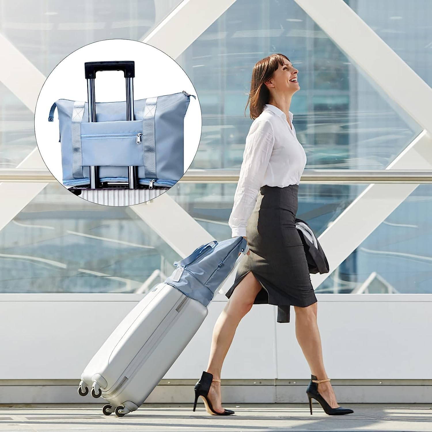 Large Capacity Folding Travel Bag, Travel Duffel Bag with Luggage Tag, Waterproof Lightweight Gym Bag with Wet and Y Separation Bag, for Travel, Sports, Gym, Blue, Folding Travel Bag image number 1