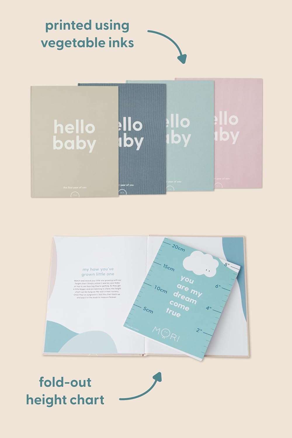 MORI Baby Premium Hello Baby Memory Book in Blush - Milestone Record Activity Journal for Newborns - Unisex Keepsake Diary with Personal Love Letter - One Size - Blue image number 6