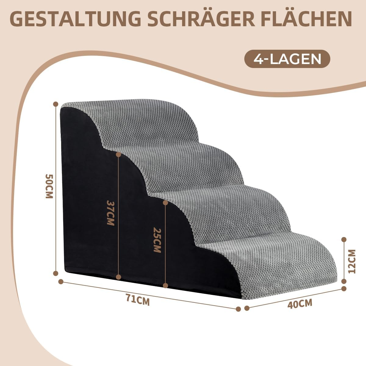 Pet Stairs for Small Dogs and Cats, Removable Washable Dog Stairs Cat Stairs Made of Sponge with Zip Plush Cover, Portable Pet Stairs for Old Dogs (4 Steps) image number 2