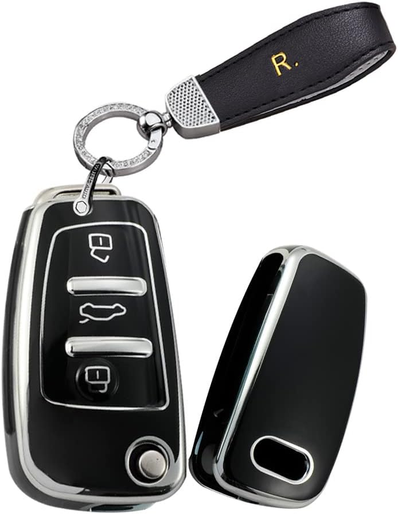 HIBEYO Key Fob Cover Compatible with Audi A1 A3 A6 Q2 Q3 Q7 TT TTS R8 S3 S6 RS3 Car Accessories TPU Silver-Edge Key Holder